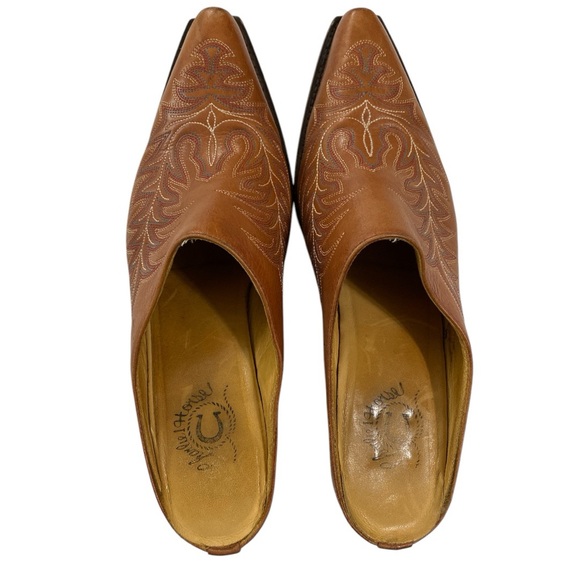 Lucchese Charlie 1 Horse Western Heeled Mules Pecan Brown Leather Size 8 - Picture 4 of 14